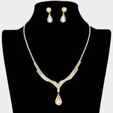 Teardrop Stone Pendant Accented Rhinestone Pave Necklace - Madeline Love - Flyclothing LLC