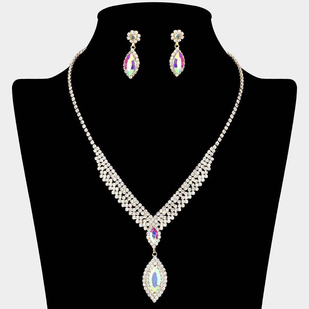 Marquise Stone Pointed Rhinestone Paved V Shaped Necklace - Madeline Love - Flyclothing LLC