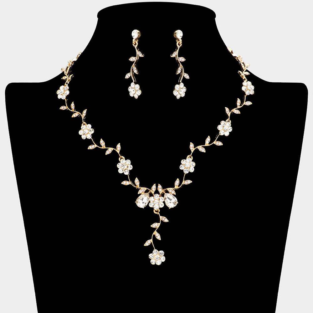 Flower Leaf Cluster Vine Rhinestone Necklace - Madeline Love - Flyclothing LLC