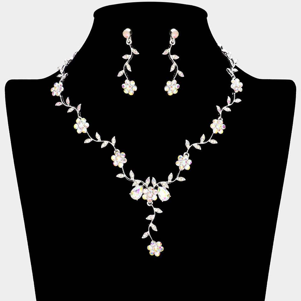 Flower Leaf Cluster Vine Rhinestone Necklace - Madeline Love - Flyclothing LLC
