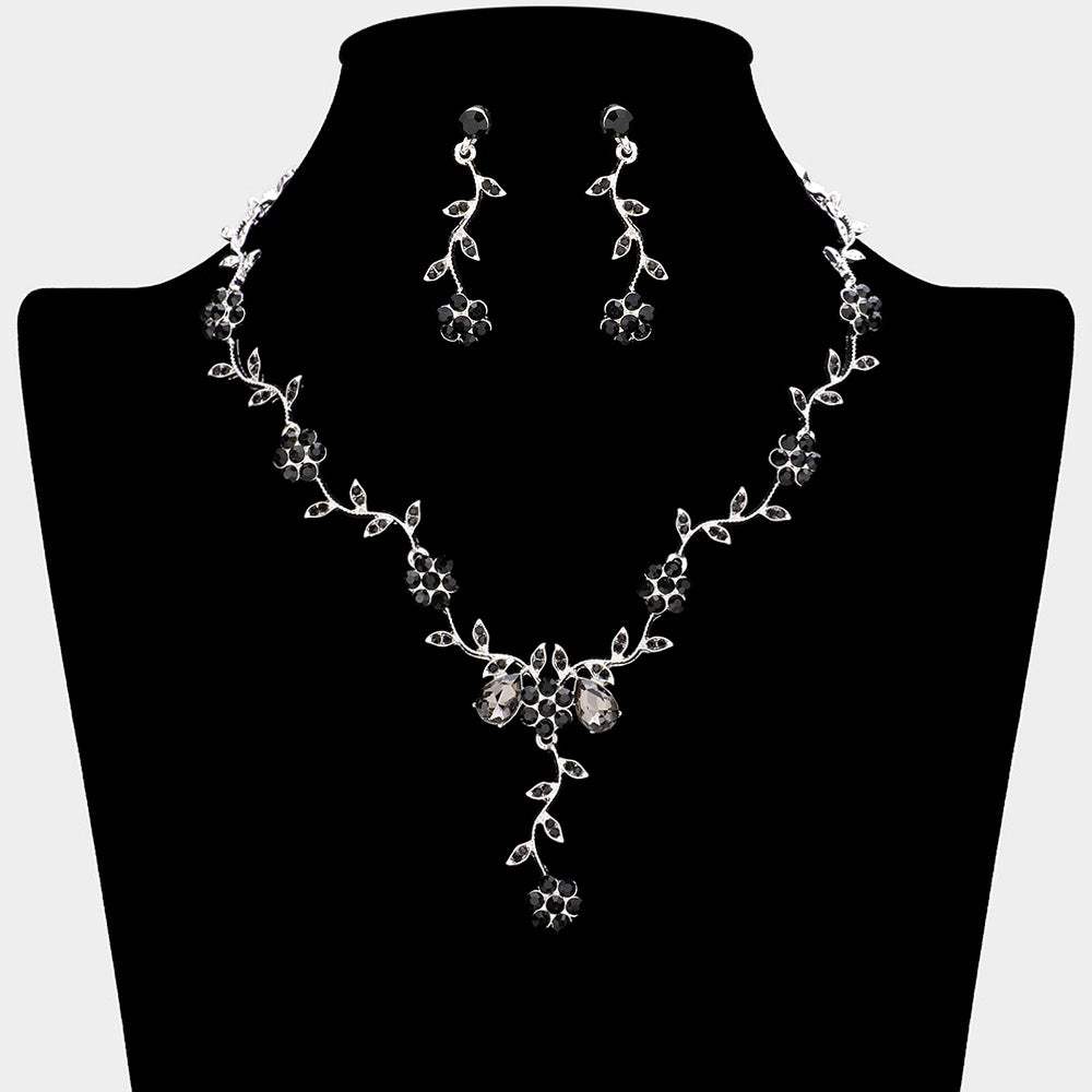 Flower Leaf Cluster Vine Rhinestone Necklace - Madeline Love - Flyclothing LLC