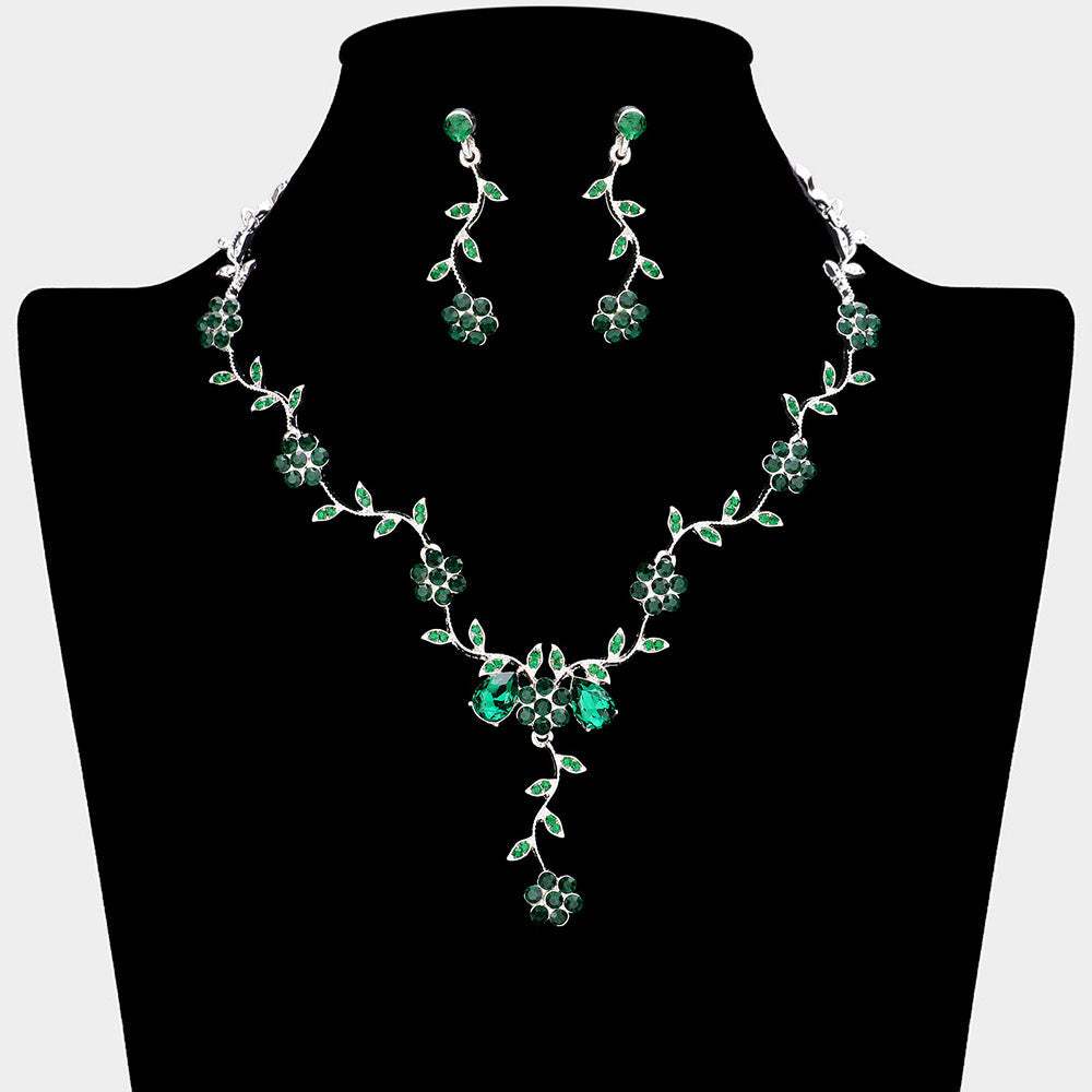 Flower Leaf Cluster Vine Rhinestone Necklace - Madeline Love - Flyclothing LLC
