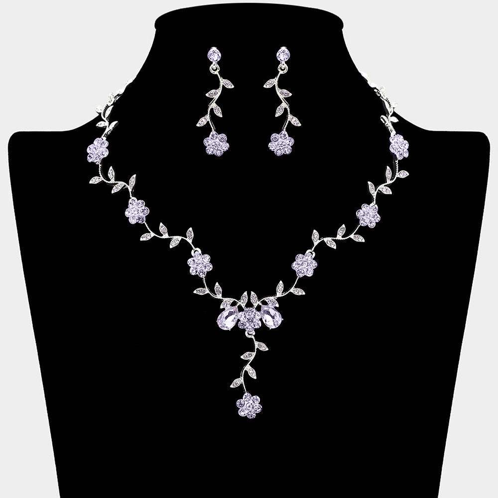 Flower Leaf Cluster Vine Rhinestone Necklace - Madeline Love - Flyclothing LLC