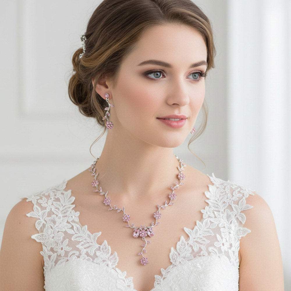 Flower Leaf Cluster Vine Rhinestone Necklace - Madeline Love - Flyclothing LLC