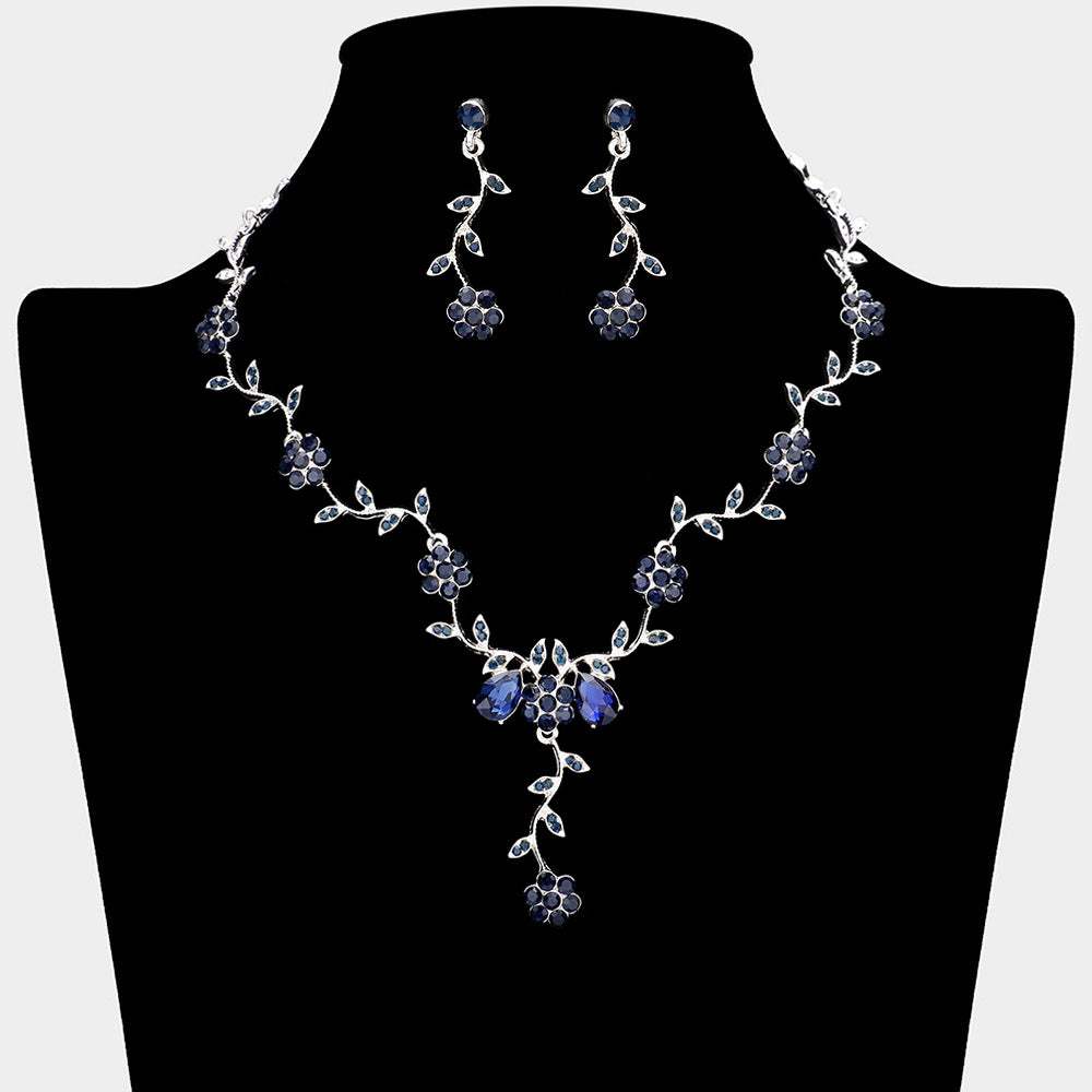 Flower Leaf Cluster Vine Rhinestone Necklace - Madeline Love - Flyclothing LLC