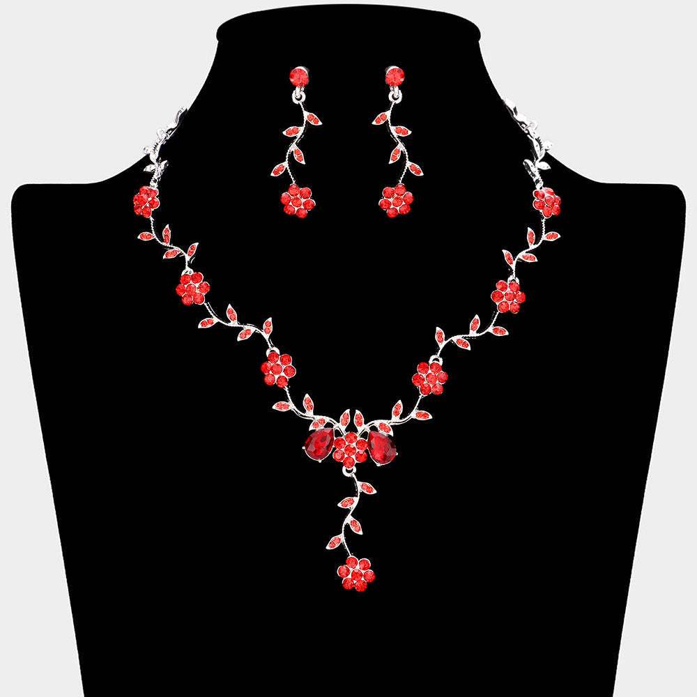 Flower Leaf Cluster Vine Rhinestone Necklace - Madeline Love - Flyclothing LLC