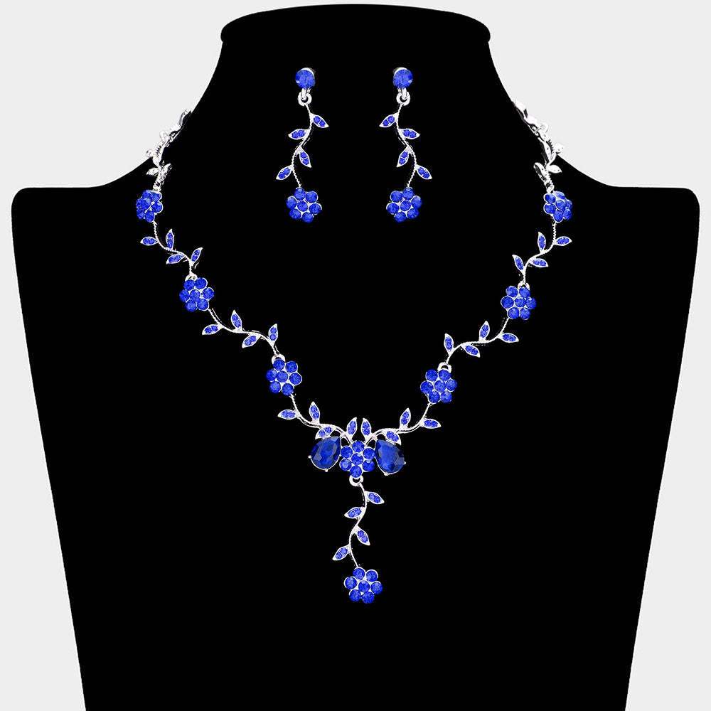 Flower Leaf Cluster Vine Rhinestone Necklace - Madeline Love - Flyclothing LLC