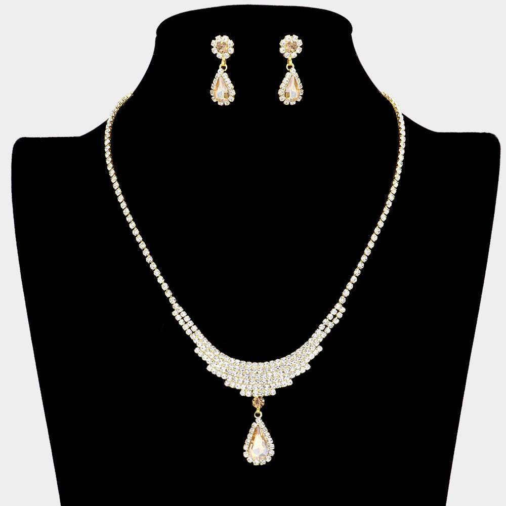 Teardrop Stone Accented Rhinestone Necklace - Madeline Love - Flyclothing LLC