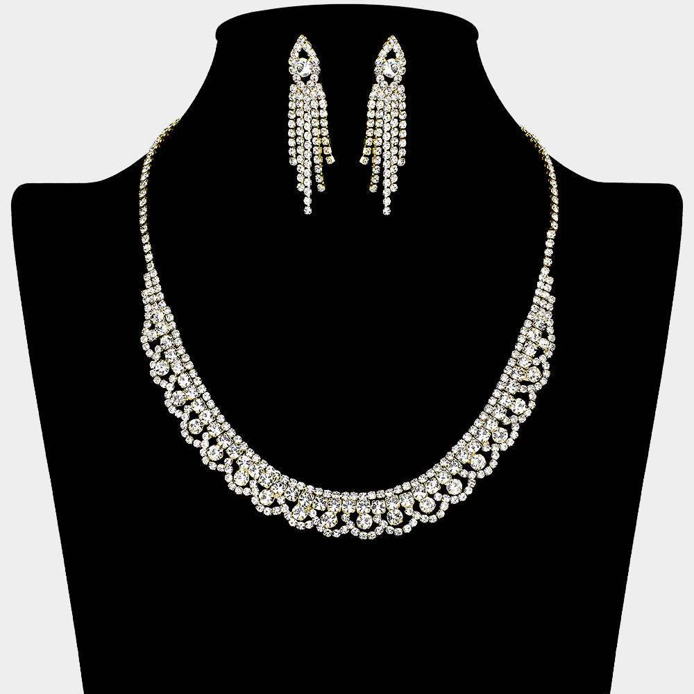Round Stone Accented Rhinestone Paved Collar Necklace - Madeline Love - Flyclothing LLC