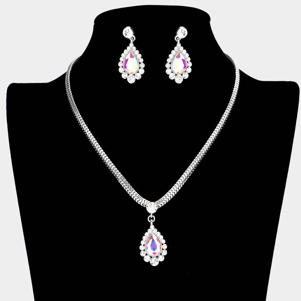 Teardrop Stone Accented Rhinestone Necklace - Madeline Love - Flyclothing LLC