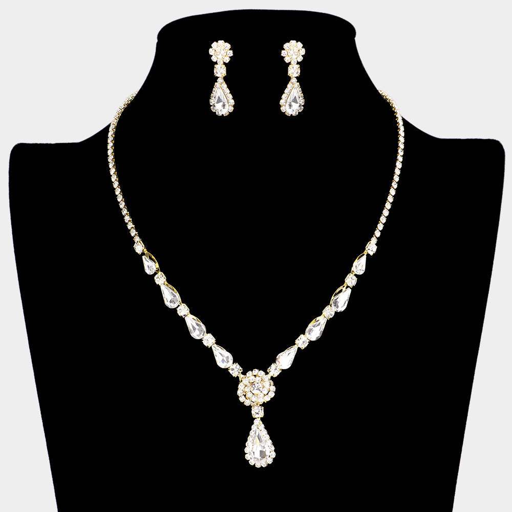 Teardrop Stone Cluster Rhinestone Necklace - Madeline Love - Flyclothing LLC
