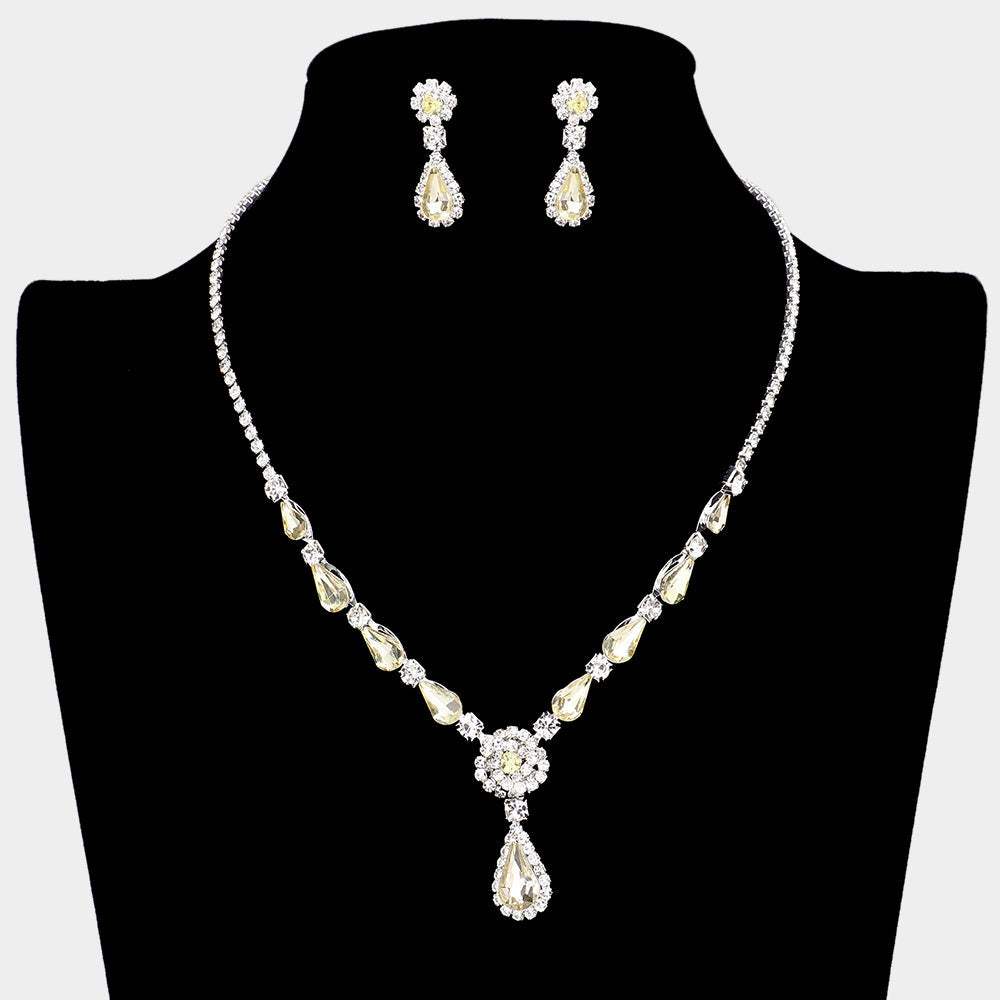 Teardrop Stone Cluster Rhinestone Necklace - Madeline Love - Flyclothing LLC