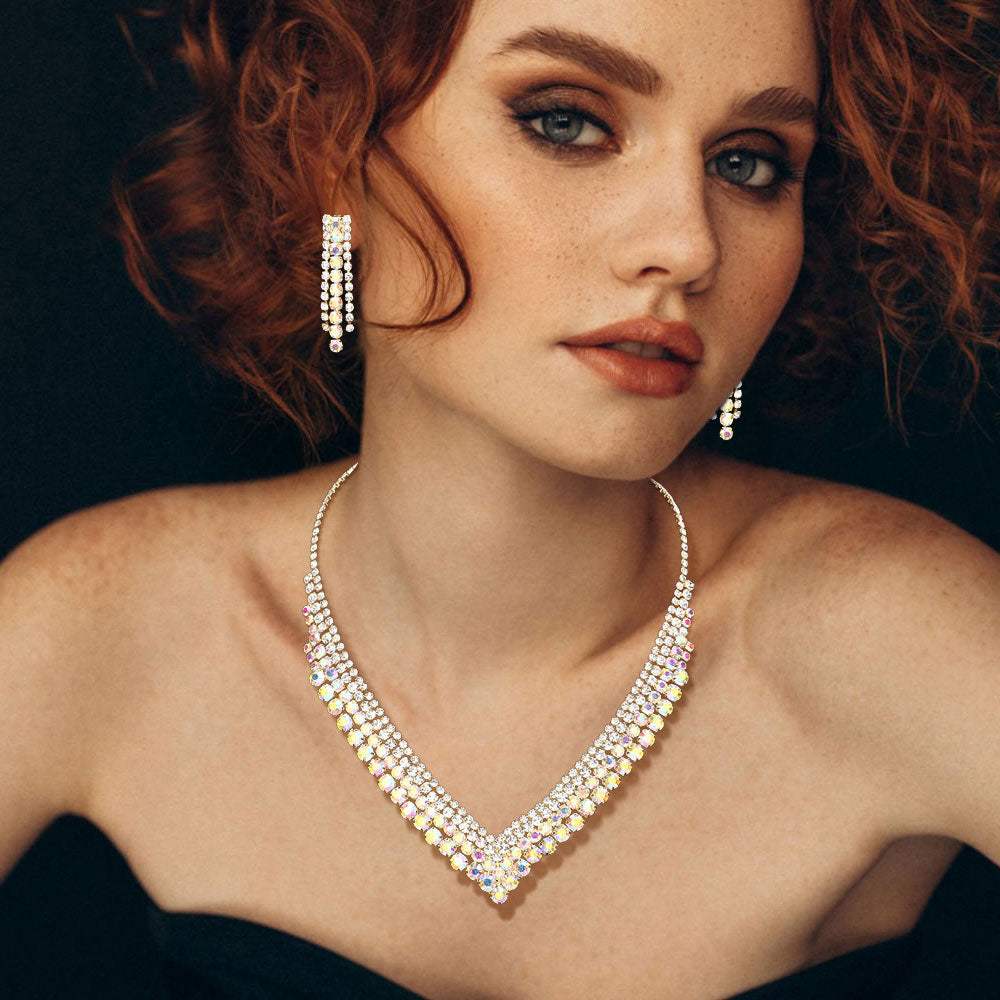 Bubble Stone Cluster Rhinestone V Shaped Necklace - Madeline Love - Flyclothing LLC