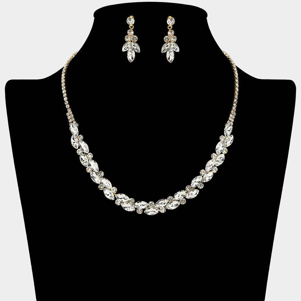 Round Marquise Stone Cluster Rhinestone Necklace - Madeline Love - Flyclothing LLC