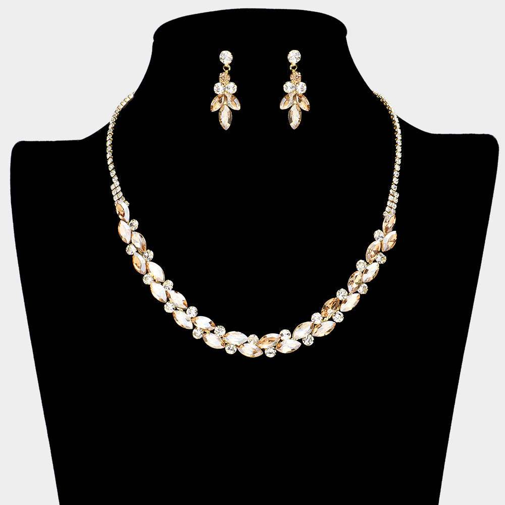Round Marquise Stone Cluster Rhinestone Necklace - Madeline Love - Flyclothing LLC