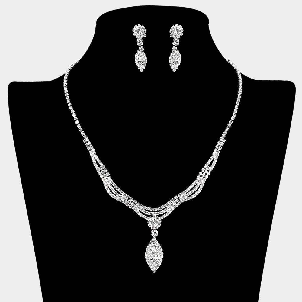 Rhinestone Paved Marquise Shaped Pendant Necklace - Madeline Love - Flyclothing LLC
