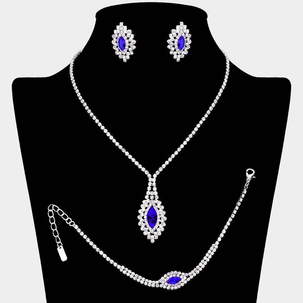 Marquise Stone Accented Rhinestone Paved Jewelry Set - Madeline Love - Flyclothing LLC