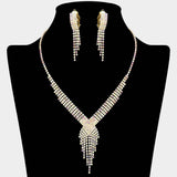 Rhinestone Pave Fringe Necklace & Clip Earring Set - Madeline Love - Flyclothing LLC