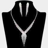 Rhinestone Pave Fringe Necklace & Clip Earring Set - Madeline Love - Flyclothing LLC