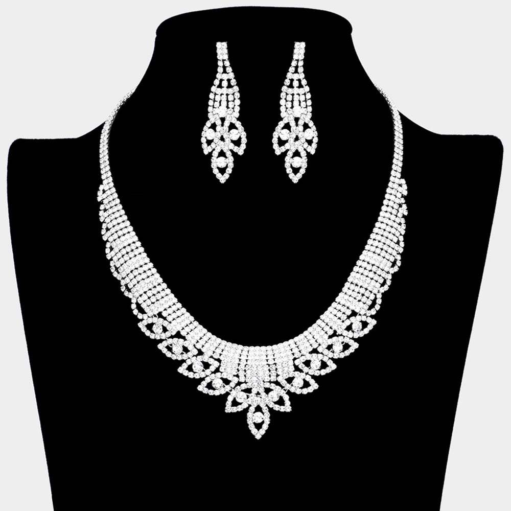 Round Stone Marquise Rhinestone Paved Accented Collar Necklace - Madeline Love - Flyclothing LLC