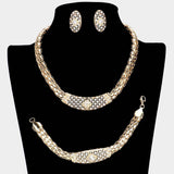 3PCS Rhinestone Paved Metal Chain Necklace Jewelry Set - Madeline Love - Flyclothing LLC