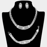 3PCS Rhinestone Paved Metal Chain Necklace Jewelry Set - Madeline Love - Flyclothing LLC