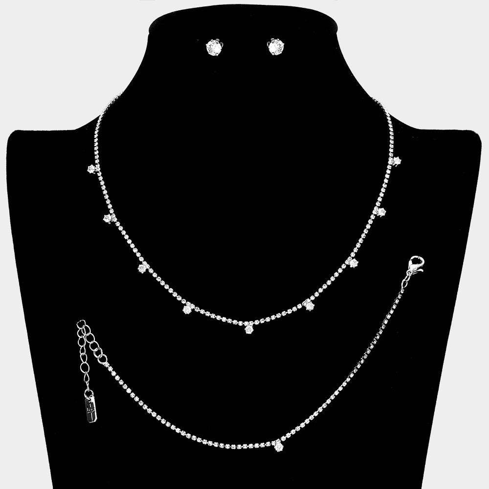 Round CZ Stone Station Rhinestone Paved Necklace Jewelry Set - Madeline Love - Flyclothing LLC