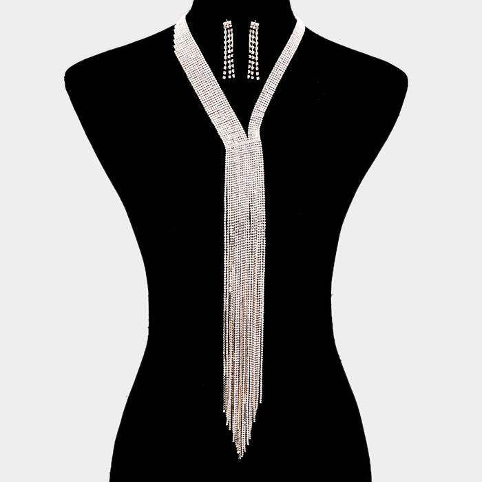 Rhinestone Pave Y Statement Necklace - Madeline Love - Flyclothing LLC
