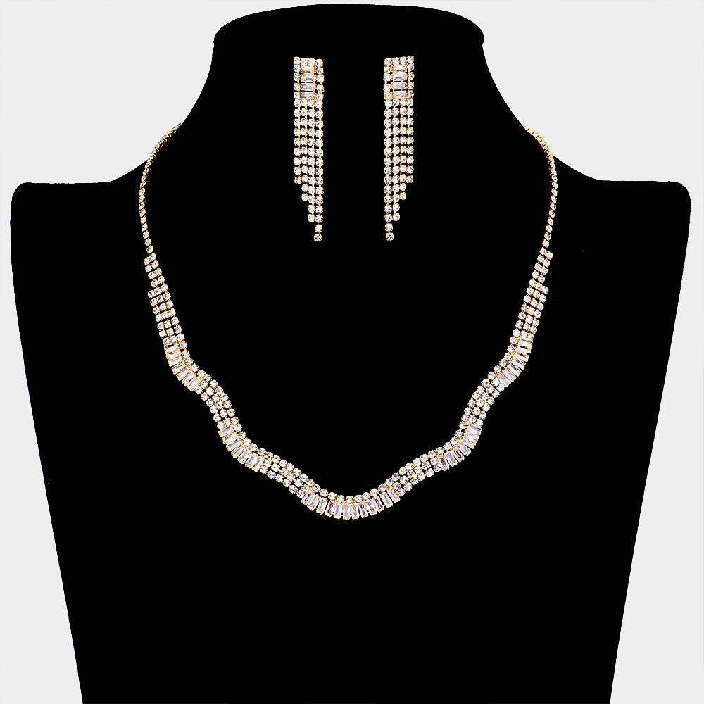 CZ Rhinestone Paved Wavy Necklace - Madeline Love - Flyclothing LLC
