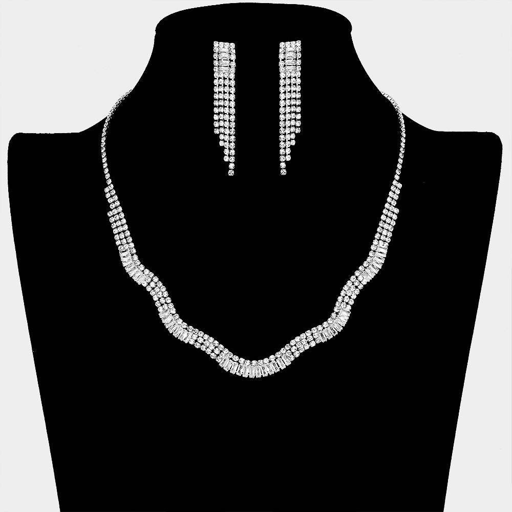 CZ Rhinestone Paved Wavy Necklace - Madeline Love - Flyclothing LLC