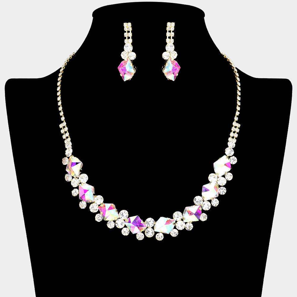 Glass Crystal Stone Cluster Pointed Rhinestone Paved Necklace - Madeline Love - Flyclothing LLC