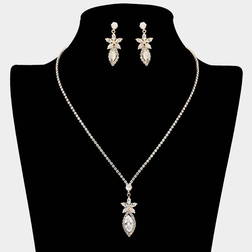 Floral Marquise CZ Stone Cluster Pendant Rhinestone Paved Necklace - Madeline Love - Flyclothing LLC