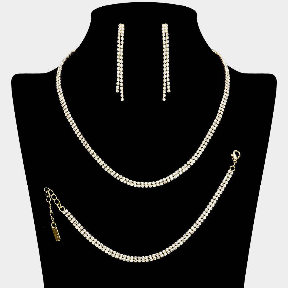 Rhinestone Paved 2-Row Necklace Jewelry Set - Madeline Love - Flyclothing LLC