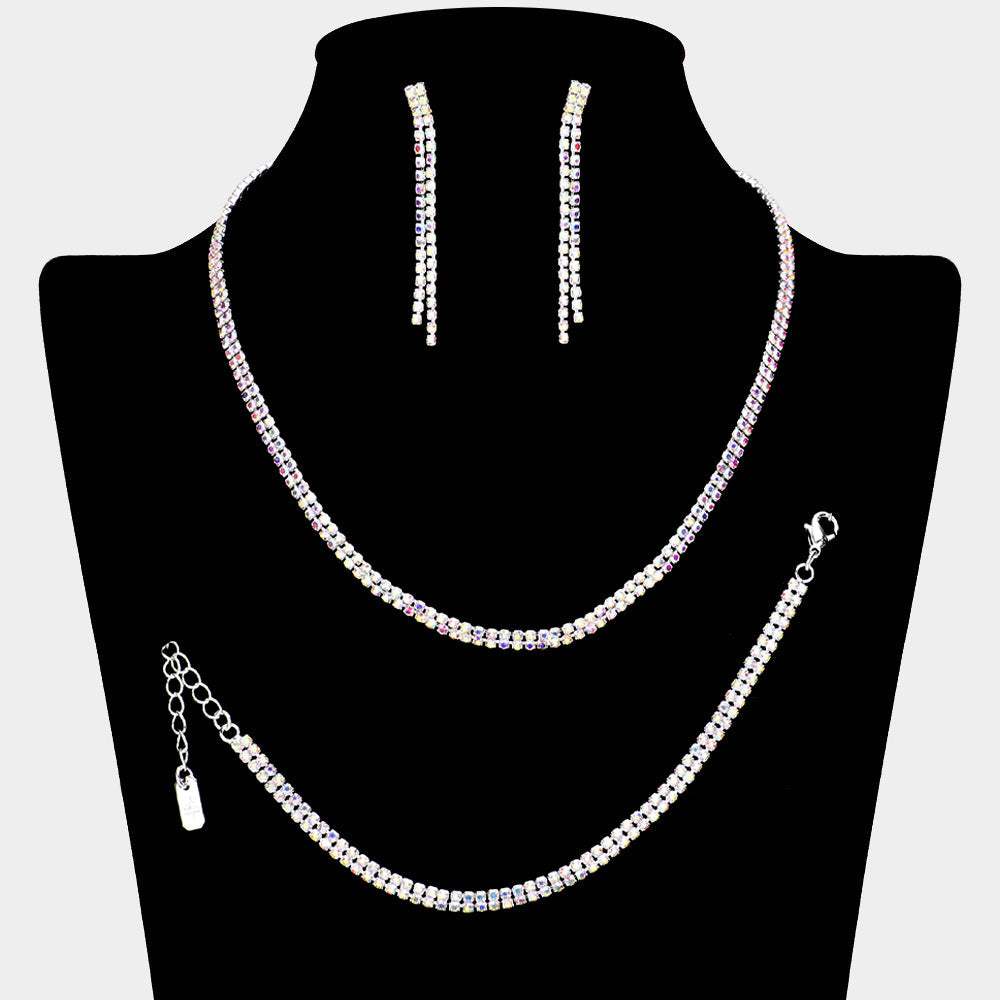 Rhinestone Paved 2-Row Necklace Jewelry Set - Madeline Love - Flyclothing LLC
