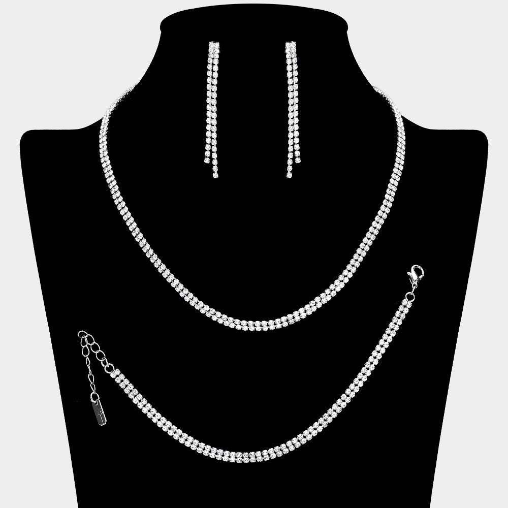 Rhinestone Paved 2-Row Necklace Jewelry Set - Madeline Love - Flyclothing LLC