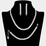 Rhinestone Paved 3-Row Necklace Jewelry Set - Madeline Love - Flyclothing LLC