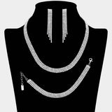 Rhinestone Paved 4-Row Necklace Jewelry Set - Madeline Love - Flyclothing LLC
