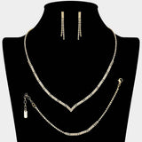 Rhinestone Paved Bar Link V Shaped Jewelry Set - Madeline Love - Flyclothing LLC