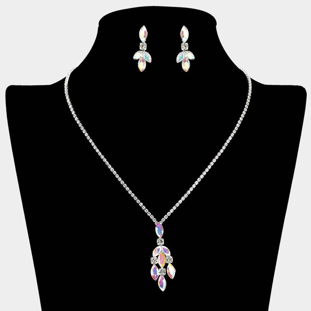 Marquise Stone Cluster Pendant Rhinestone Paved Necklace - Madeline Love - Flyclothing LLC