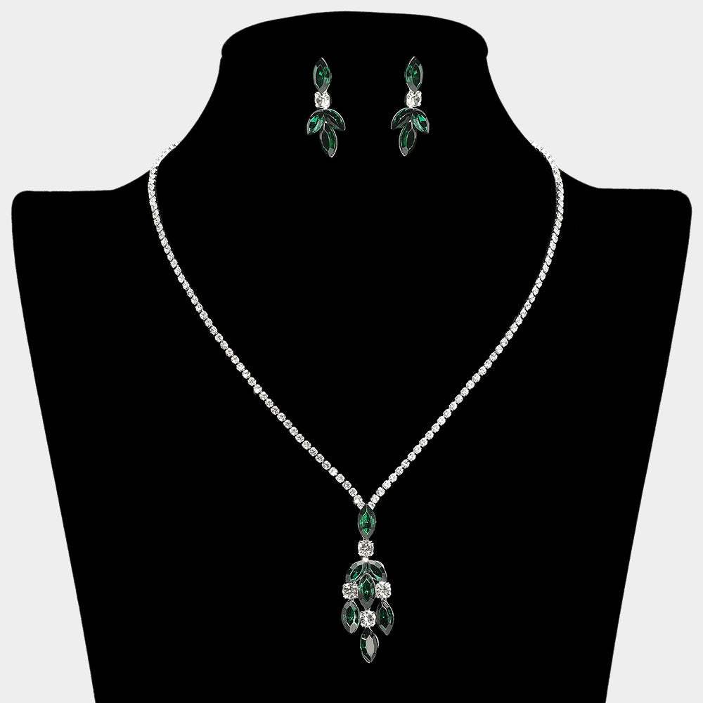 Marquise Stone Cluster Pendant Rhinestone Paved Necklace - Madeline Love - Flyclothing LLC