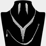 Rhinestone Paved Fringe Necklace Jewelry Set - Madeline Love - Flyclothing LLC
