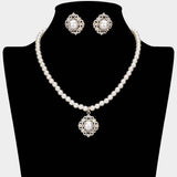 Rhinestone Paved Pearl Pendant Necklace - Madeline Love - Flyclothing LLC