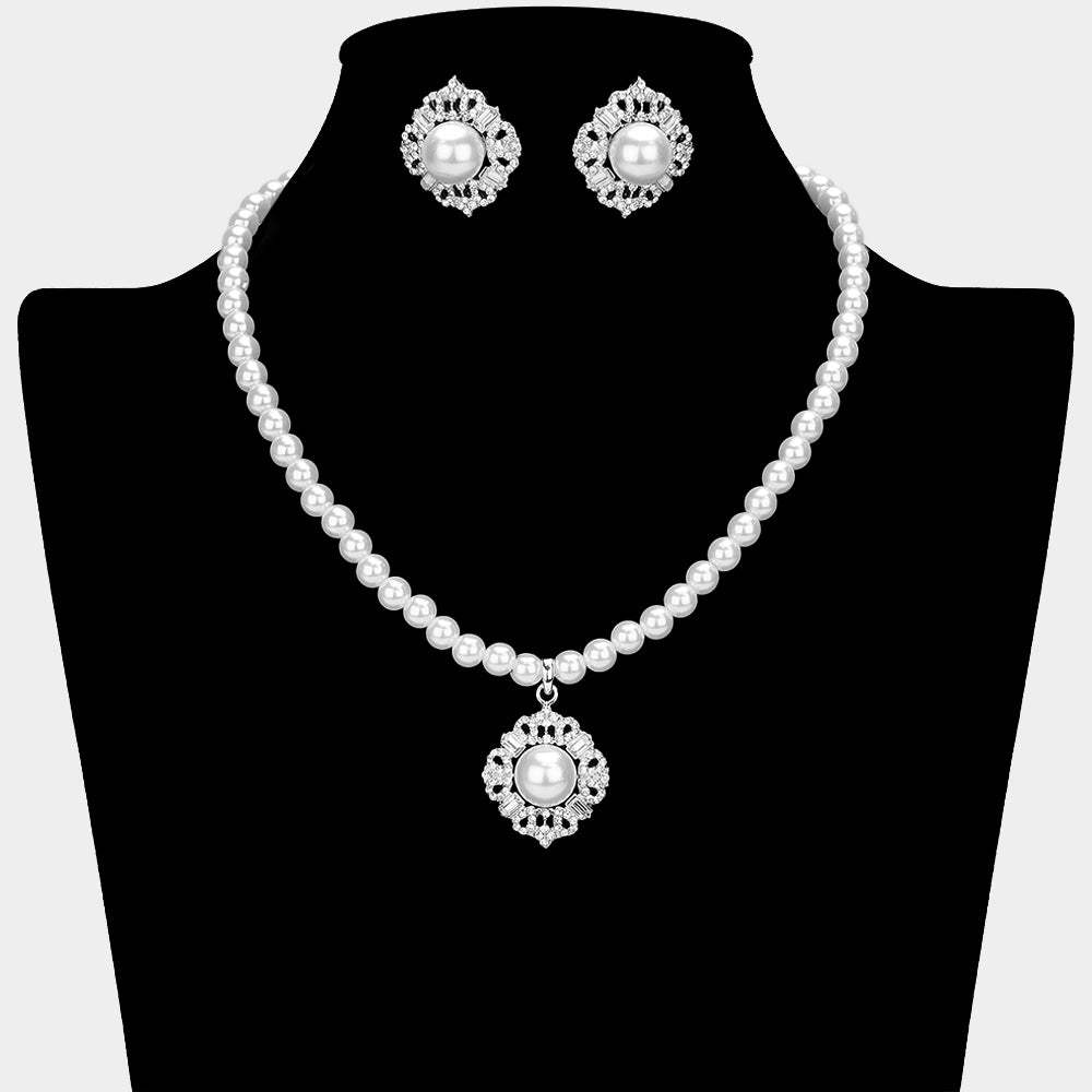Rhinestone Paved Pearl Pendant Necklace - Madeline Love - Flyclothing LLC