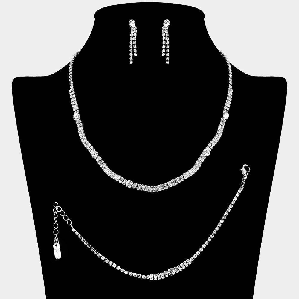 Round Stone Pointed Rhinestone Paved Jewelry Set - Madeline Love - Flyclothing LLC