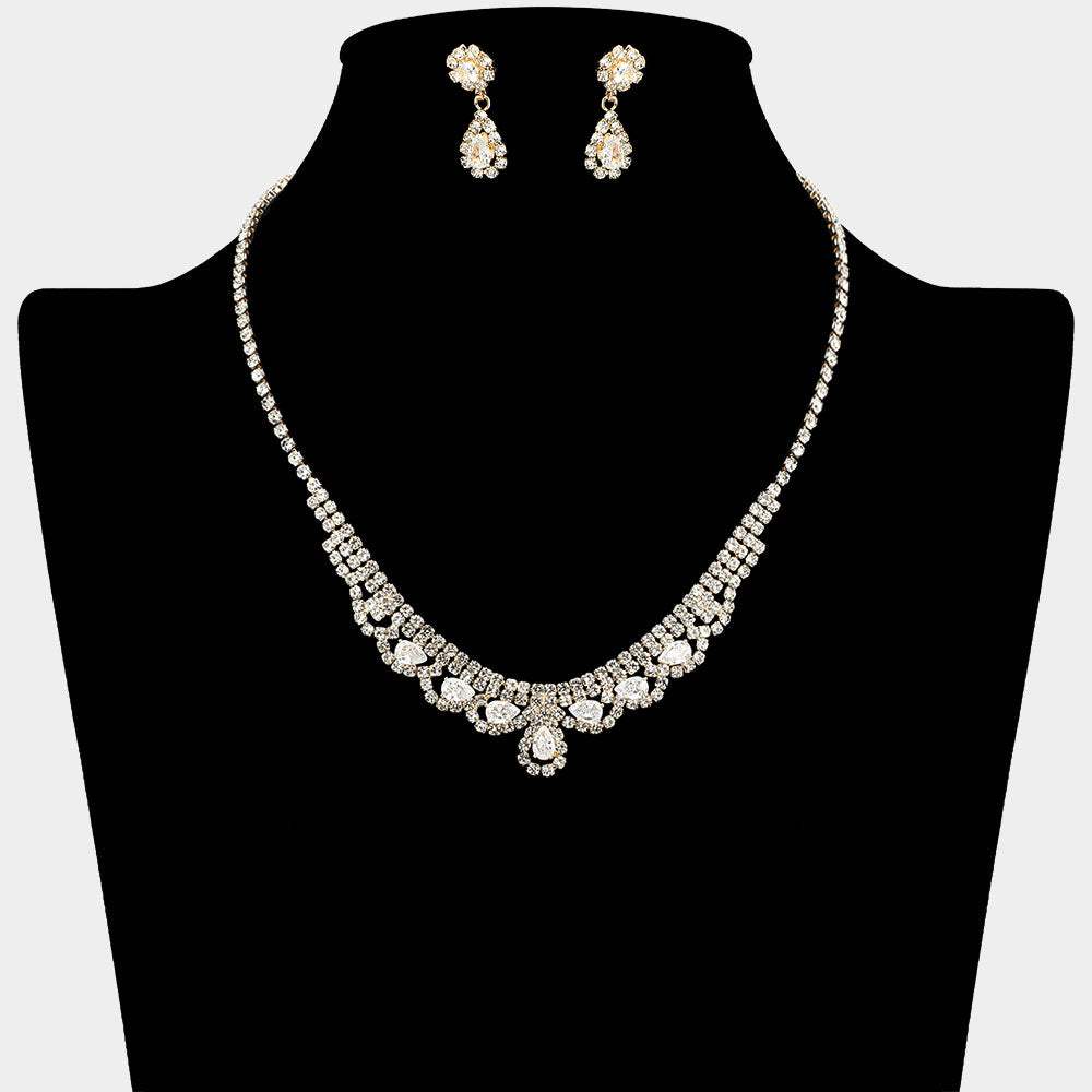 CZ Teardrop Stone Cluster Accent Rhinestone Paved Necklace - Madeline Love - Flyclothing LLC