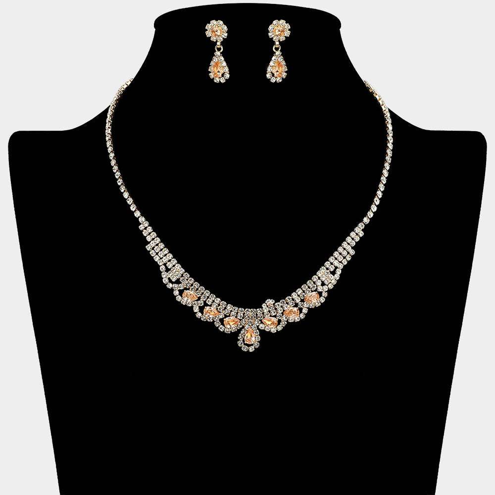 CZ Teardrop Stone Cluster Accent Rhinestone Paved Necklace - Madeline Love - Flyclothing LLC