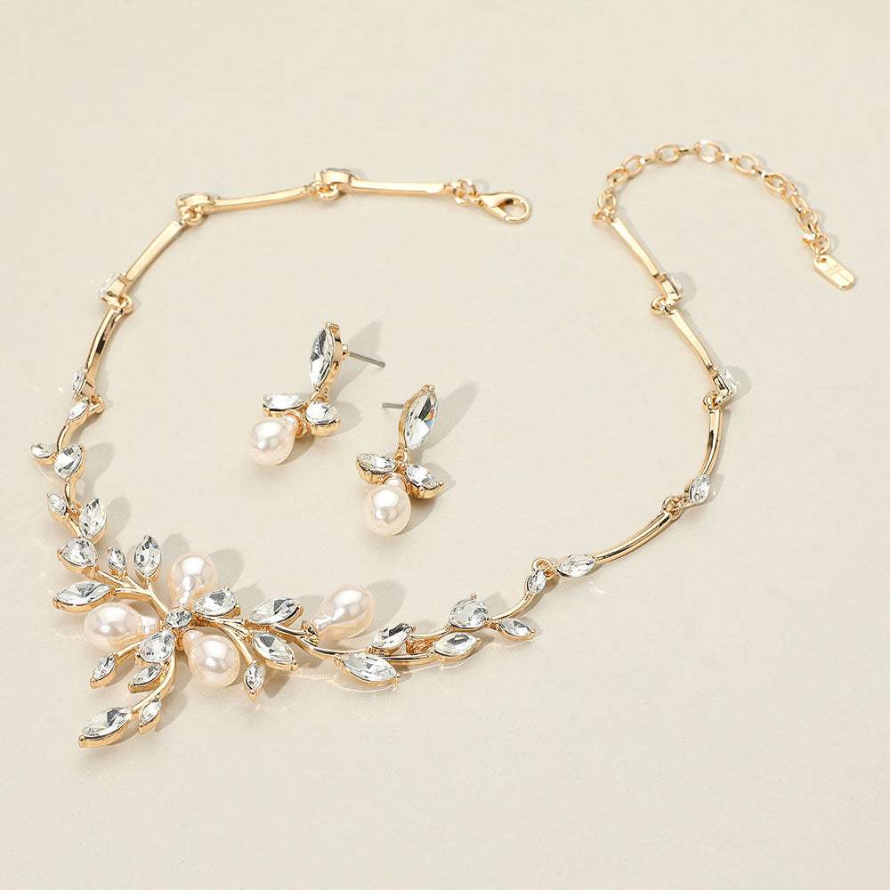 Marquise Stone Cluster Pearl Embellished Leaf Branch Necklace - Madeline Love - Flyclothing LLC