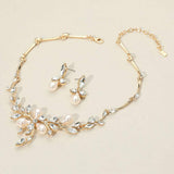 Marquise Stone Cluster Pearl Embellished Leaf Branch Necklace - Madeline Love - Flyclothing LLC