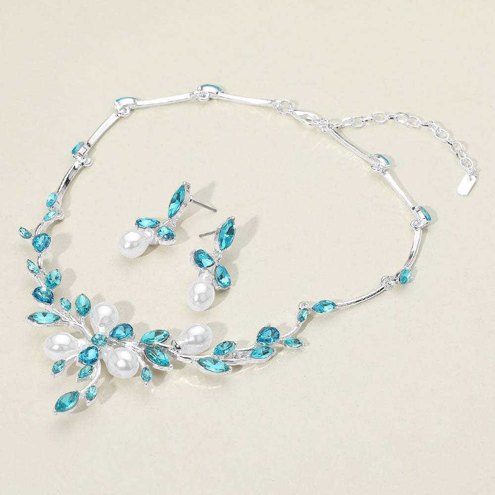 Marquise Stone Cluster Pearl Embellished Leaf Branch Necklace - Madeline Love - Flyclothing LLC