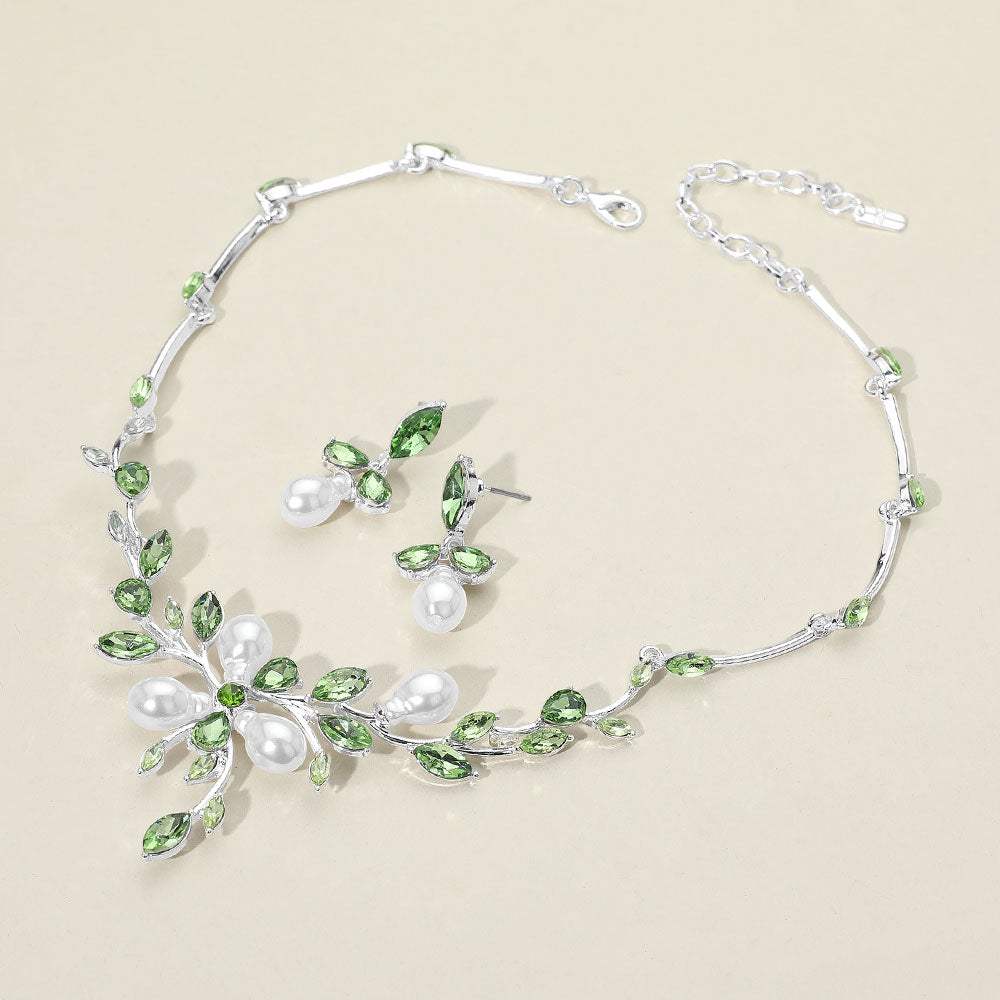Marquise Stone Cluster Pearl Embellished Leaf Branch Necklace - Madeline Love - Flyclothing LLC